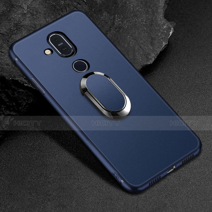 Custodia Silicone Ultra Sottile Morbida Cover con Magnetico Anello Supporto per Nokia 7.1 Plus Blu