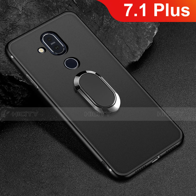 Custodia Silicone Ultra Sottile Morbida Cover con Magnetico Anello Supporto per Nokia 7.1 Plus Nero