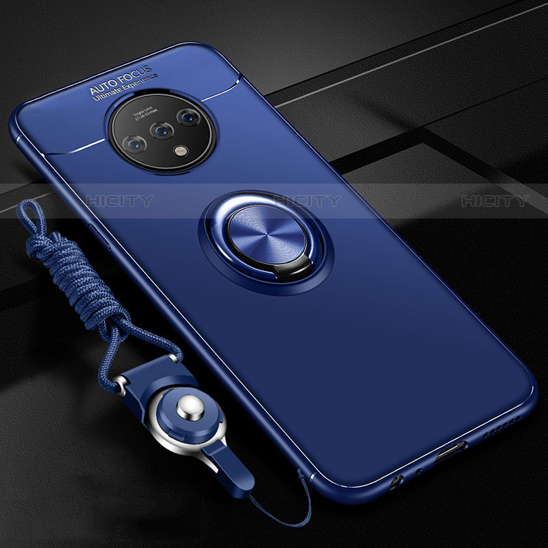 Custodia Silicone Ultra Sottile Morbida Cover con Magnetico Anello Supporto per OnePlus 7T Blu