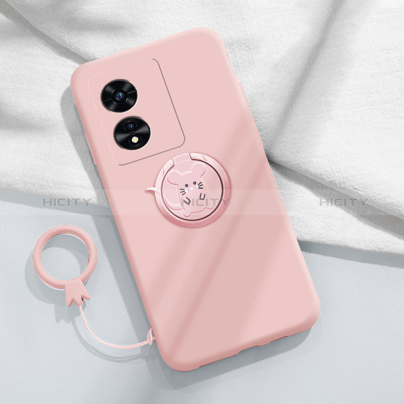 Custodia Silicone Ultra Sottile Morbida Cover con Magnetico Anello Supporto per Oppo A1 5G Rosa