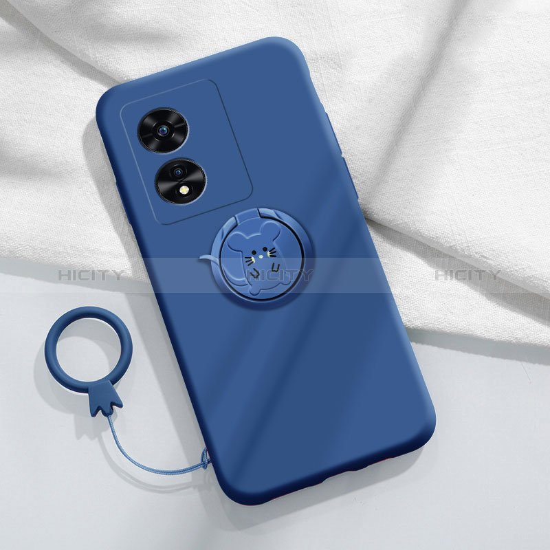 Custodia Silicone Ultra Sottile Morbida Cover con Magnetico Anello Supporto per Oppo A1x 5G Blu