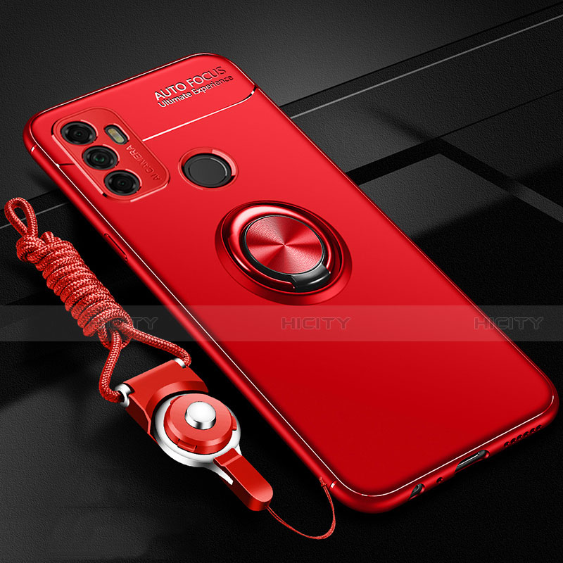 Custodia Silicone Ultra Sottile Morbida Cover con Magnetico Anello Supporto per Oppo A32 Rosso