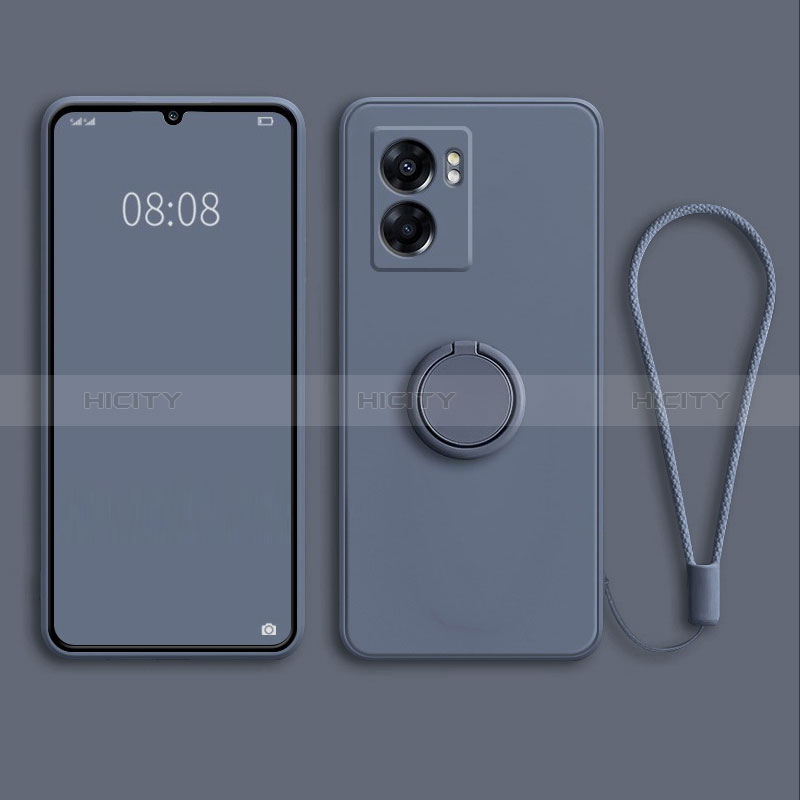 Custodia Silicone Ultra Sottile Morbida Cover con Magnetico Anello Supporto per Oppo A56S 5G Grigio Lavanda