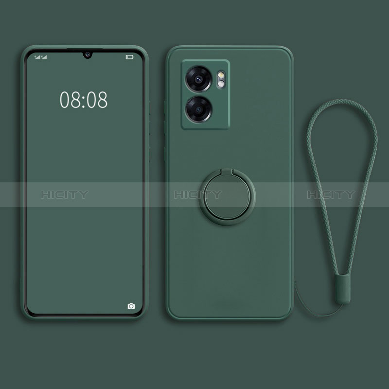 Custodia Silicone Ultra Sottile Morbida Cover con Magnetico Anello Supporto per Oppo A56S 5G Verde