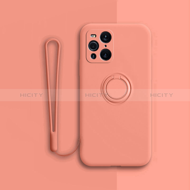 Custodia Silicone Ultra Sottile Morbida Cover con Magnetico Anello Supporto per Oppo Find X3 5G Arancione