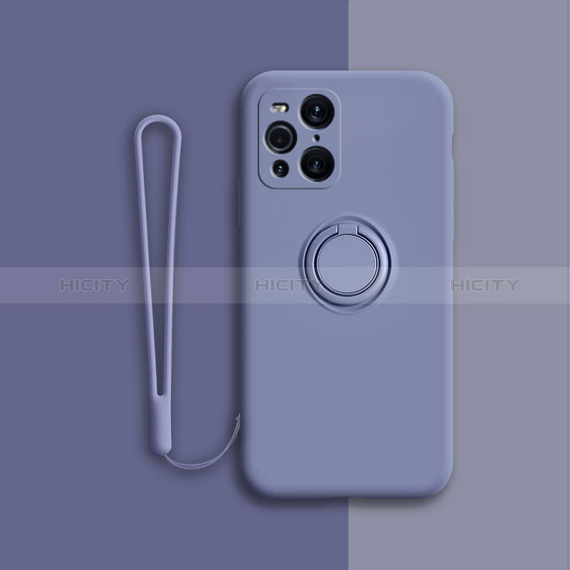 Custodia Silicone Ultra Sottile Morbida Cover con Magnetico Anello Supporto per Oppo Find X3 5G Grigio Lavanda