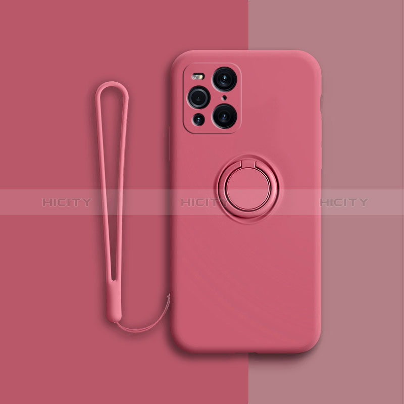 Custodia Silicone Ultra Sottile Morbida Cover con Magnetico Anello Supporto per Oppo Find X3 5G Rosso