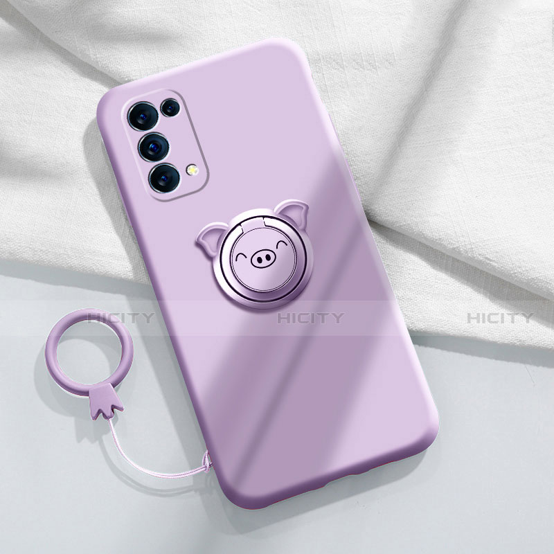 Custodia Silicone Ultra Sottile Morbida Cover con Magnetico Anello Supporto per Oppo Find X3 Lite 5G Lavanda