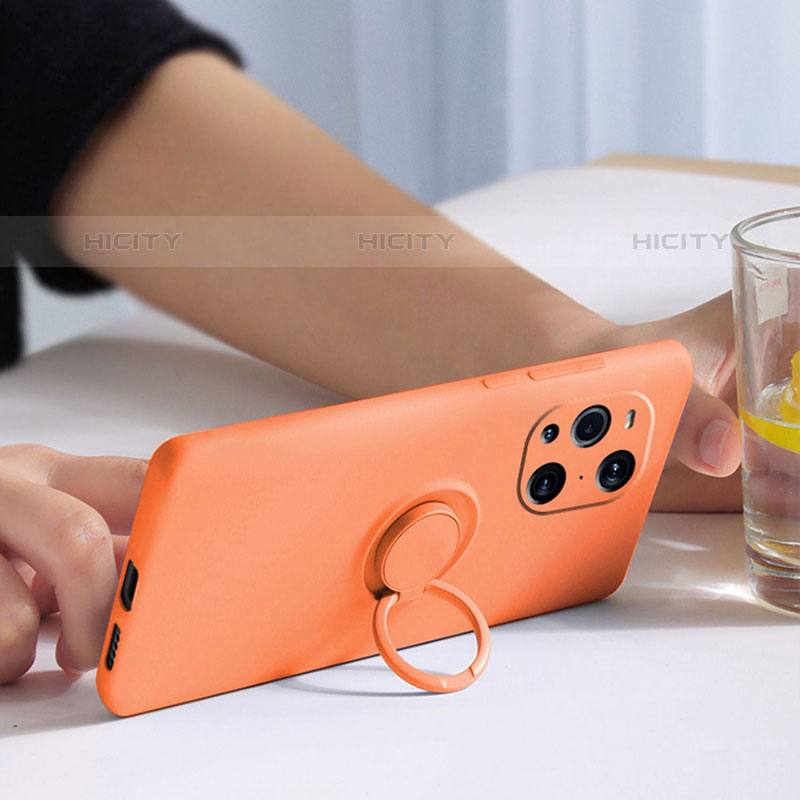 Custodia Silicone Ultra Sottile Morbida Cover con Magnetico Anello Supporto per Oppo Find X3 Pro 5G