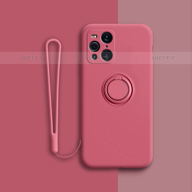 Custodia Silicone Ultra Sottile Morbida Cover con Magnetico Anello Supporto per Oppo Find X3 Pro 5G