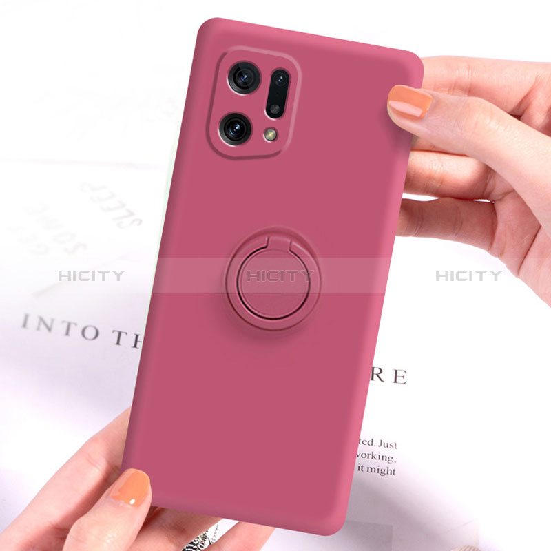 Custodia Silicone Ultra Sottile Morbida Cover con Magnetico Anello Supporto per Oppo Find X5 5G