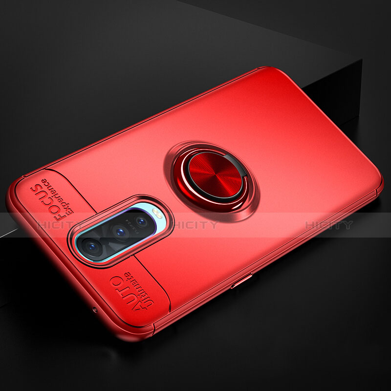 Custodia Silicone Ultra Sottile Morbida Cover con Magnetico Anello Supporto per Oppo R17 Pro Rosso