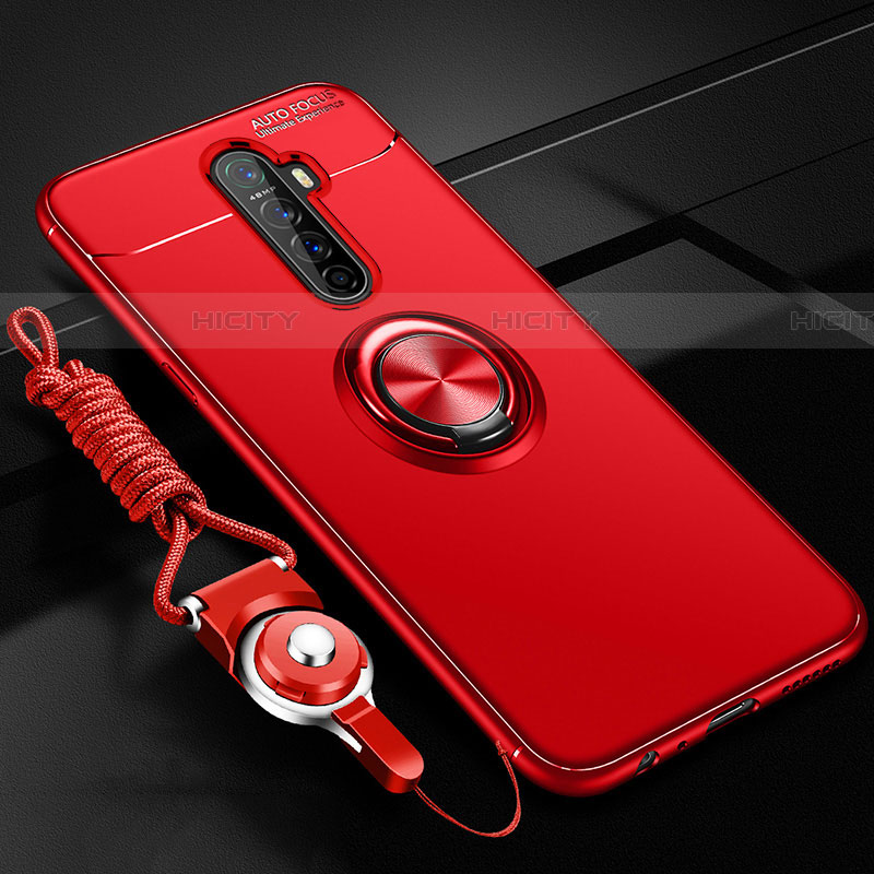 Custodia Silicone Ultra Sottile Morbida Cover con Magnetico Anello Supporto per Oppo Reno Ace Rosso