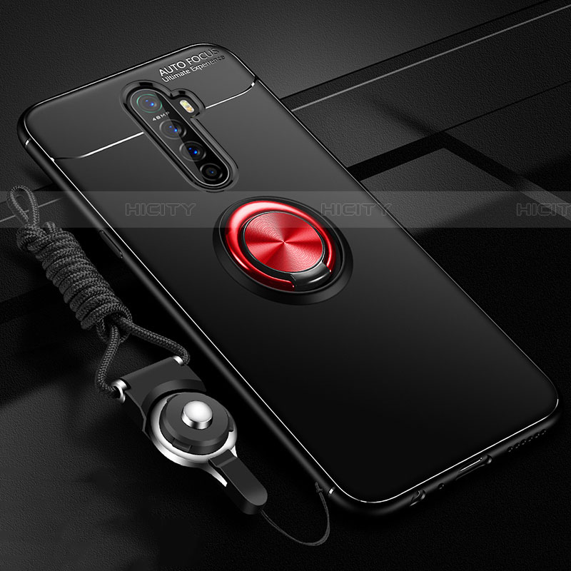 Custodia Silicone Ultra Sottile Morbida Cover con Magnetico Anello Supporto per Oppo Reno Ace Rosso e Nero