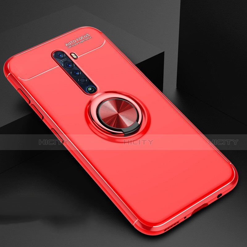 Custodia Silicone Ultra Sottile Morbida Cover con Magnetico Anello Supporto per Oppo Reno2 Rosso