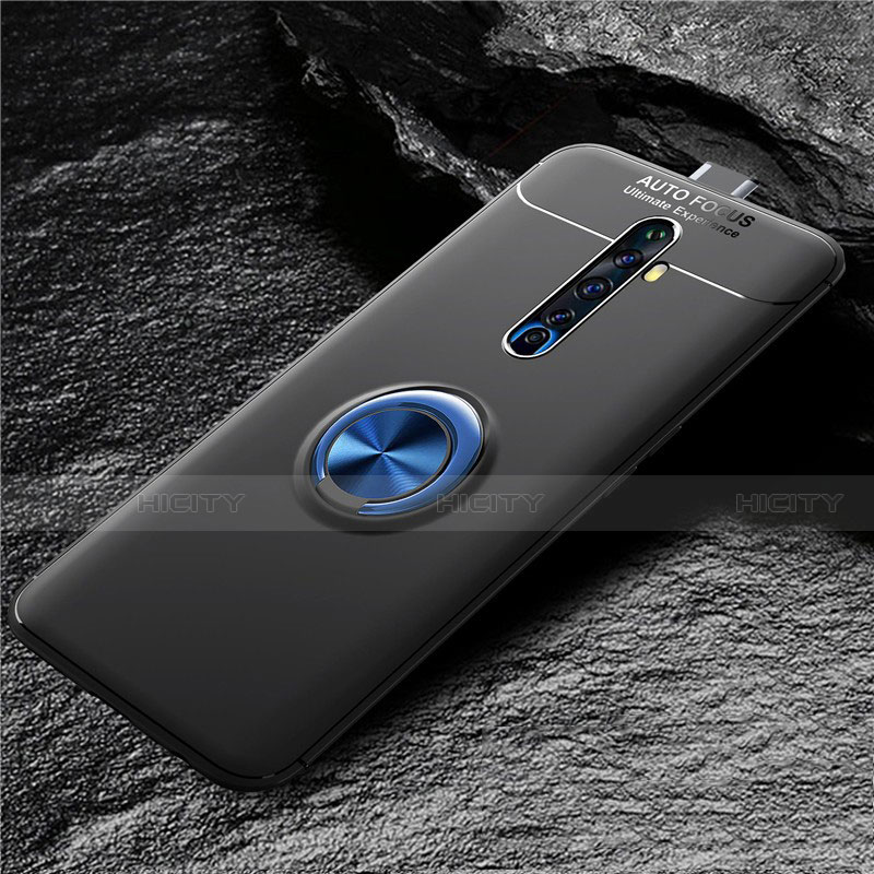 Custodia Silicone Ultra Sottile Morbida Cover con Magnetico Anello Supporto per Oppo Reno2 Z Blu e Nero