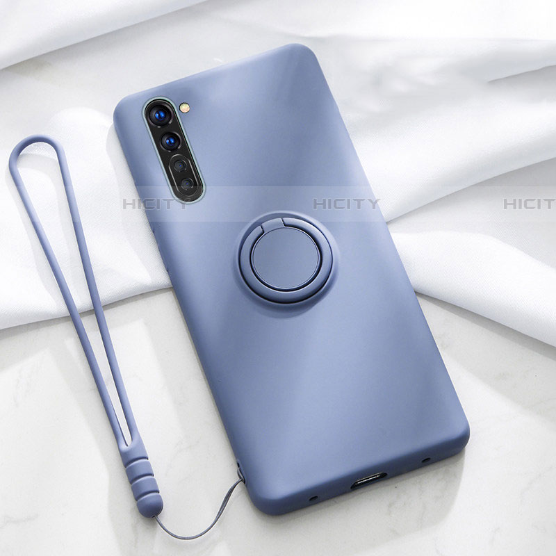 Custodia Silicone Ultra Sottile Morbida Cover con Magnetico Anello Supporto per Oppo Reno3 Grigio