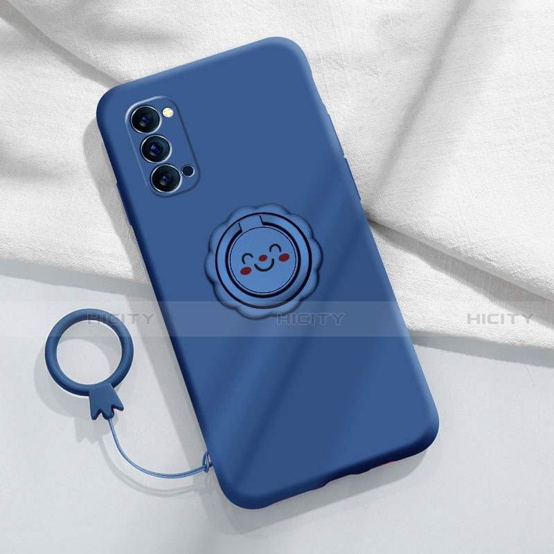 Custodia Silicone Ultra Sottile Morbida Cover con Magnetico Anello Supporto per Oppo Reno4 5G Blu