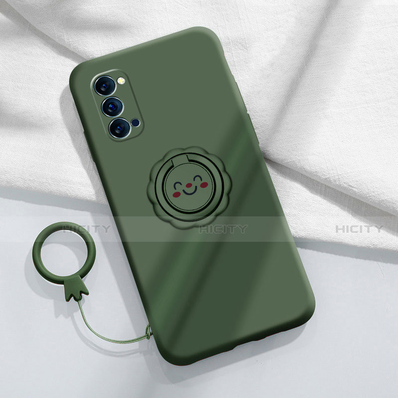 Custodia Silicone Ultra Sottile Morbida Cover con Magnetico Anello Supporto per Oppo Reno4 5G Verde