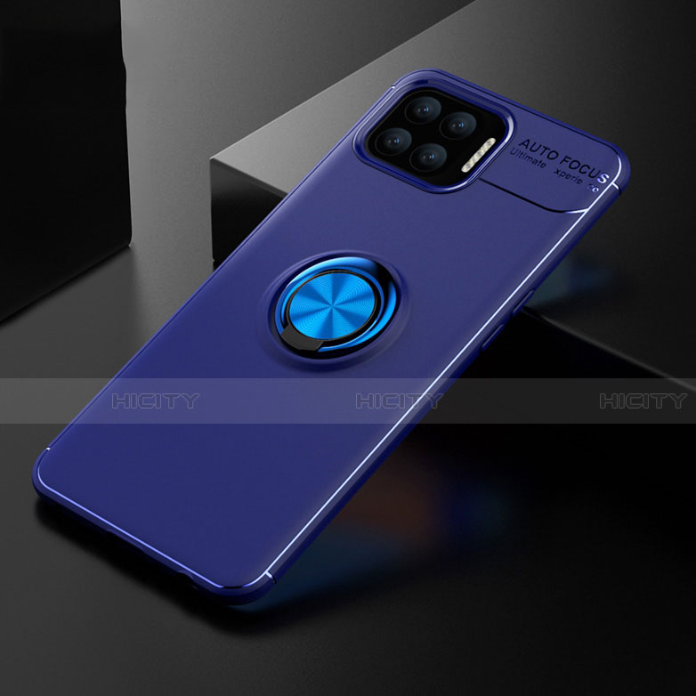 Custodia Silicone Ultra Sottile Morbida Cover con Magnetico Anello Supporto per Oppo Reno4 F Blu