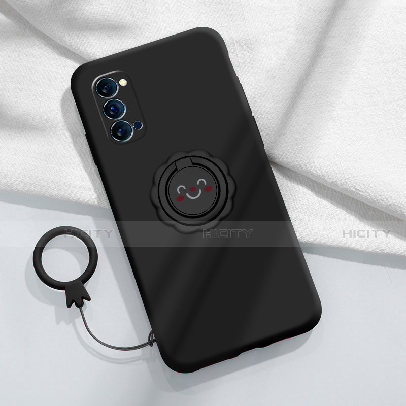 Custodia Silicone Ultra Sottile Morbida Cover con Magnetico Anello Supporto per Oppo Reno4 Pro 5G Nero