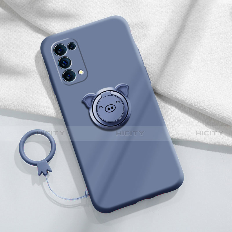 Custodia Silicone Ultra Sottile Morbida Cover con Magnetico Anello Supporto per Oppo Reno5 Pro 5G Grigio Lavanda