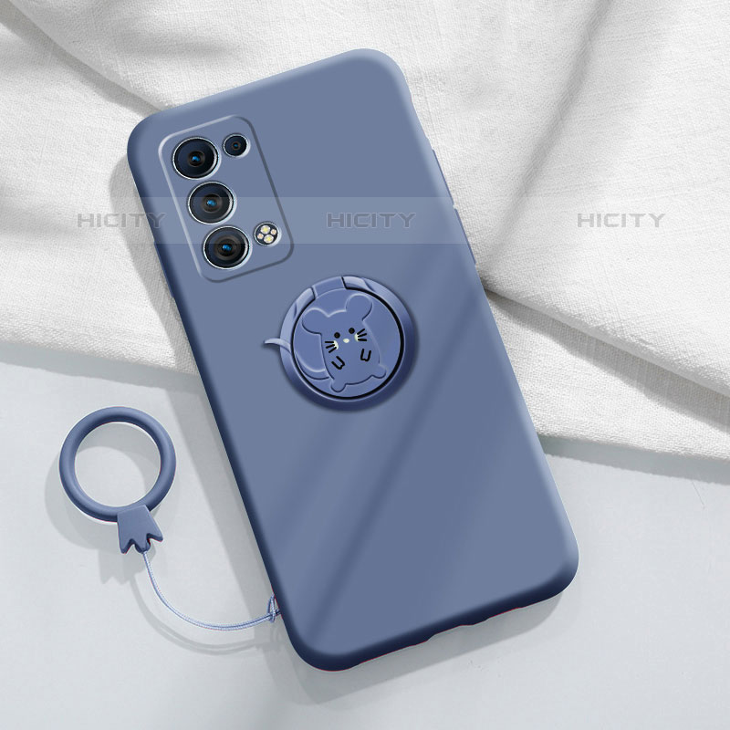 Custodia Silicone Ultra Sottile Morbida Cover con Magnetico Anello Supporto per Oppo Reno6 Pro 5G Grigio Lavanda