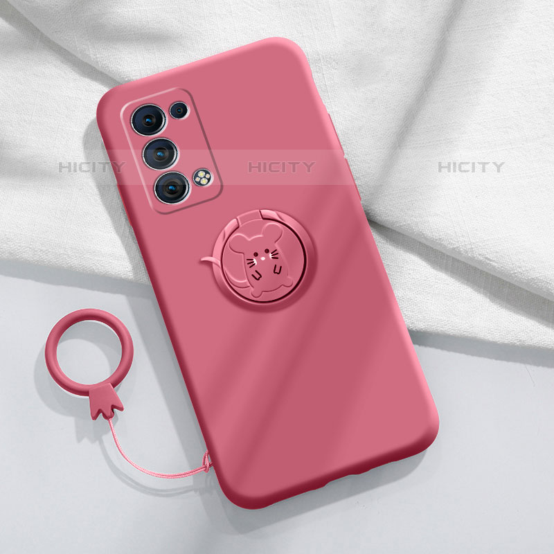 Custodia Silicone Ultra Sottile Morbida Cover con Magnetico Anello Supporto per Oppo Reno6 Pro 5G Rosso