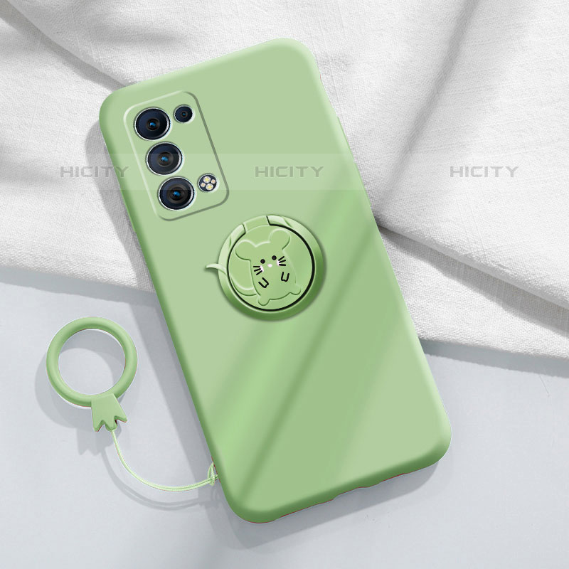 Custodia Silicone Ultra Sottile Morbida Cover con Magnetico Anello Supporto per Oppo Reno6 Pro+ Plus 5G Verde Pastello