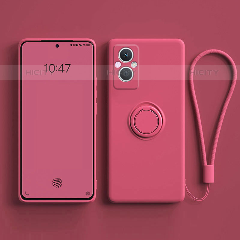 Custodia Silicone Ultra Sottile Morbida Cover con Magnetico Anello Supporto per Oppo Reno7 Lite 5G Rosso