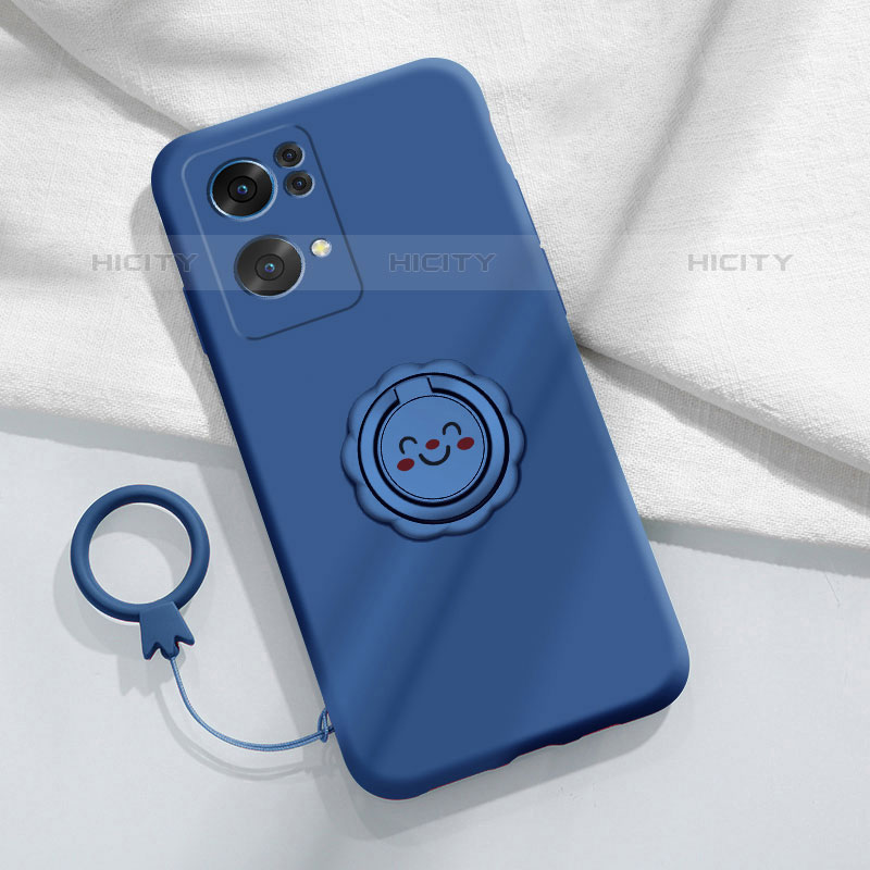 Custodia Silicone Ultra Sottile Morbida Cover con Magnetico Anello Supporto per Oppo Reno7 Pro 5G Blu