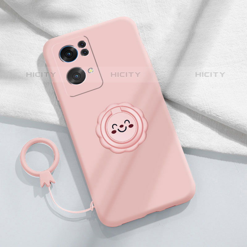 Custodia Silicone Ultra Sottile Morbida Cover con Magnetico Anello Supporto per Oppo Reno7 Pro 5G Rosa