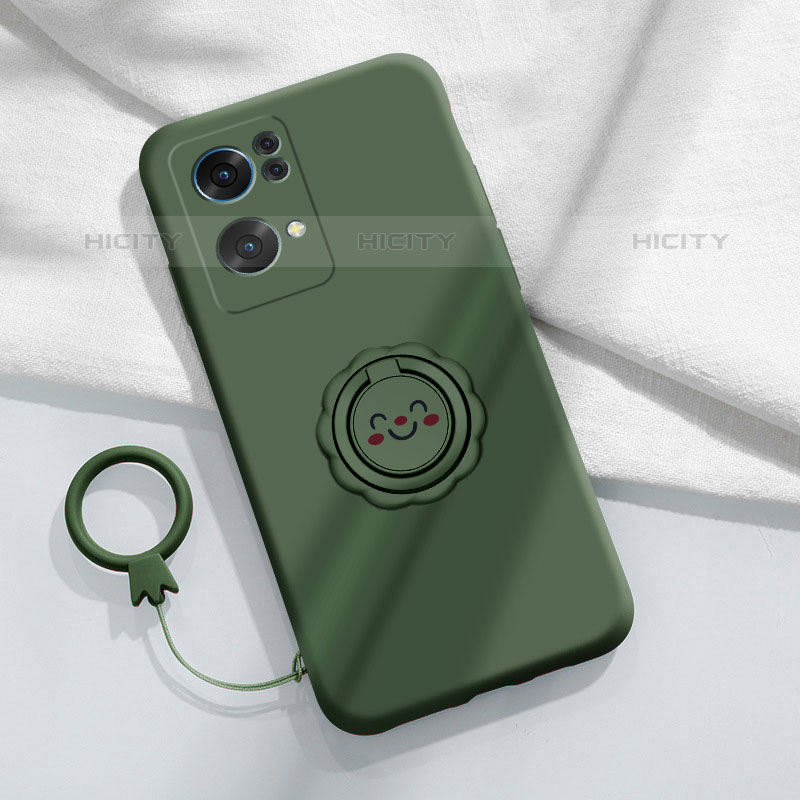 Custodia Silicone Ultra Sottile Morbida Cover con Magnetico Anello Supporto per Oppo Reno7 Pro 5G Verde Notte