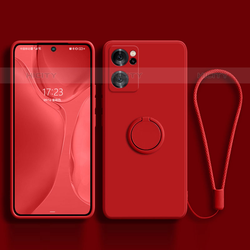 Custodia Silicone Ultra Sottile Morbida Cover con Magnetico Anello Supporto per Oppo Reno7 SE 5G Rosso