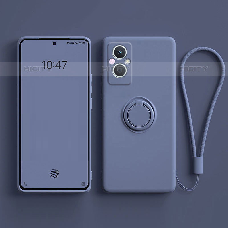 Custodia Silicone Ultra Sottile Morbida Cover con Magnetico Anello Supporto per Oppo Reno7 Z 5G Grigio Lavanda