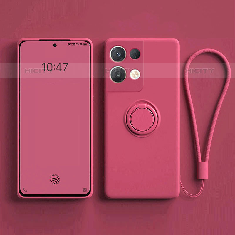 Custodia Silicone Ultra Sottile Morbida Cover con Magnetico Anello Supporto per Oppo Reno8 5G Rosa Caldo