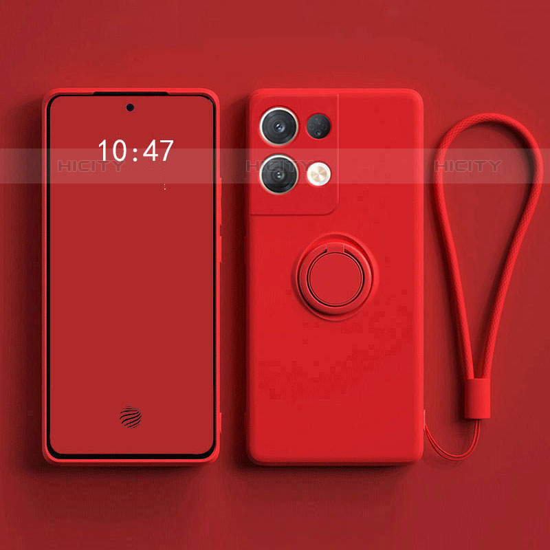 Custodia Silicone Ultra Sottile Morbida Cover con Magnetico Anello Supporto per Oppo Reno8 Pro 5G Rosso