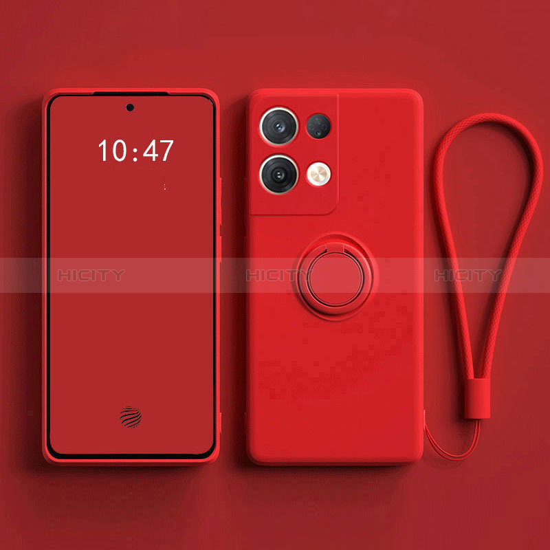 Custodia Silicone Ultra Sottile Morbida Cover con Magnetico Anello Supporto per Oppo Reno9 Pro+ Plus 5G Rosso