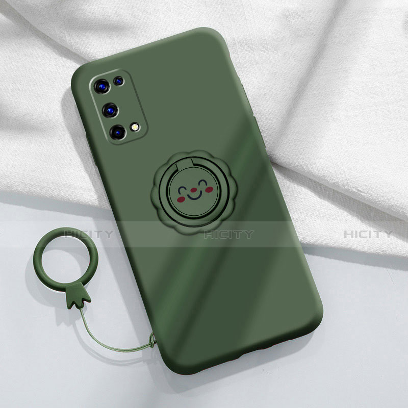 Custodia Silicone Ultra Sottile Morbida Cover con Magnetico Anello Supporto per Realme V15 5G Verde Notte