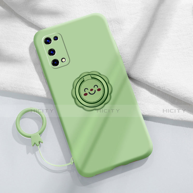 Custodia Silicone Ultra Sottile Morbida Cover con Magnetico Anello Supporto per Realme V15 5G Verde Pastello