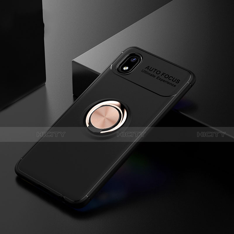 Custodia Silicone Ultra Sottile Morbida Cover con Magnetico Anello Supporto per Samsung Galaxy A01 Core Oro e Nero