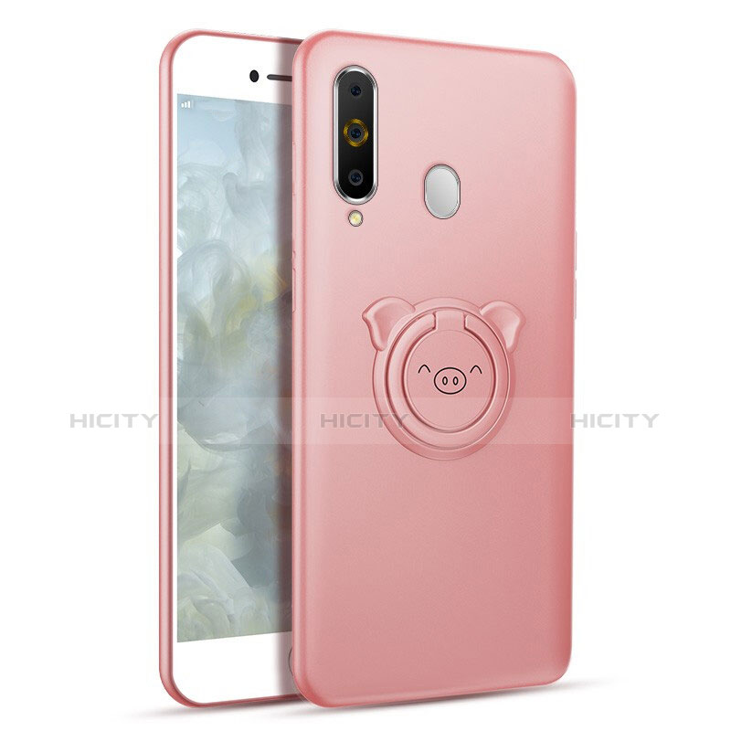 Custodia Silicone Ultra Sottile Morbida Cover con Magnetico Anello Supporto per Samsung Galaxy A8s SM-G8870 Oro Rosa