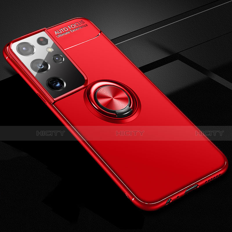 Custodia Silicone Ultra Sottile Morbida Cover con Magnetico Anello Supporto per Samsung Galaxy S21 Ultra 5G Rosso