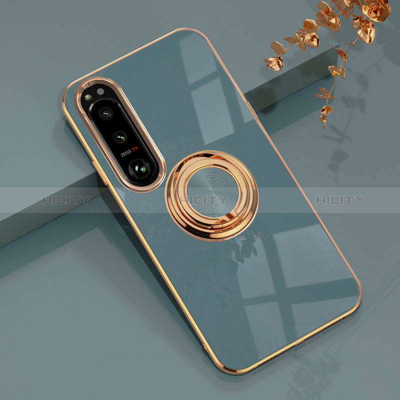 Custodia Silicone Ultra Sottile Morbida Cover con Magnetico Anello Supporto per Sony Xperia 1 IV Grigio Lavanda