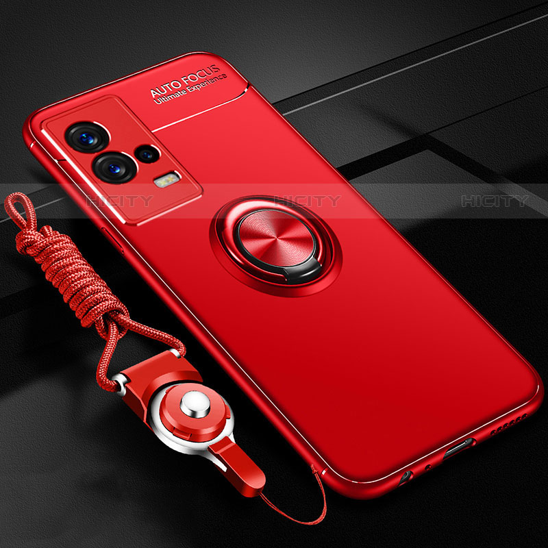 Custodia Silicone Ultra Sottile Morbida Cover con Magnetico Anello Supporto per Vivo iQOO 8 Pro 5G Rosso