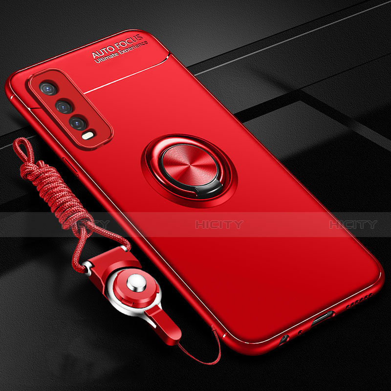 Custodia Silicone Ultra Sottile Morbida Cover con Magnetico Anello Supporto per Vivo Y12s Rosso