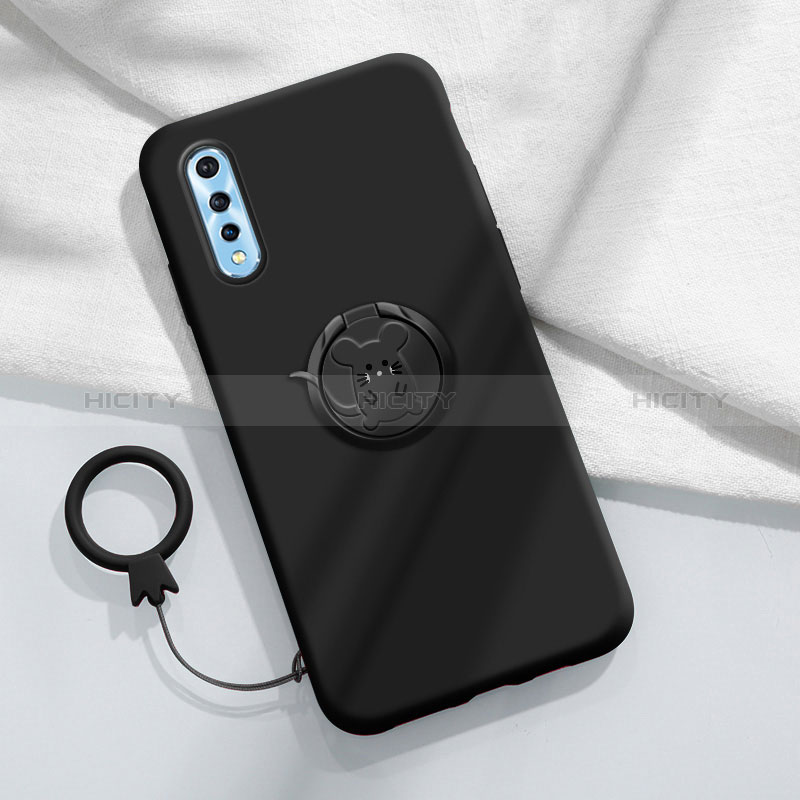 Custodia Silicone Ultra Sottile Morbida Cover con Magnetico Anello Supporto per Vivo Y7s Nero