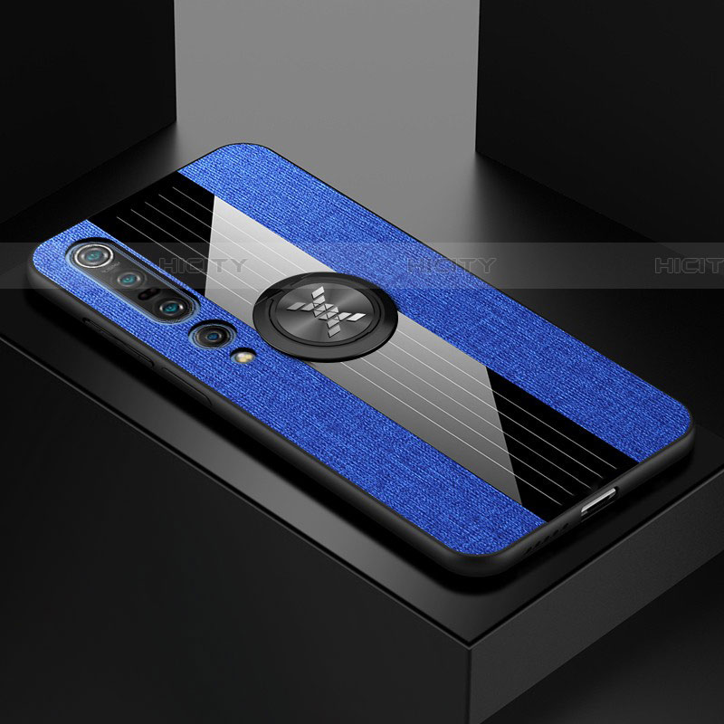 Custodia Silicone Ultra Sottile Morbida Cover con Magnetico Anello Supporto per Xiaomi Mi 10 Pro Blu