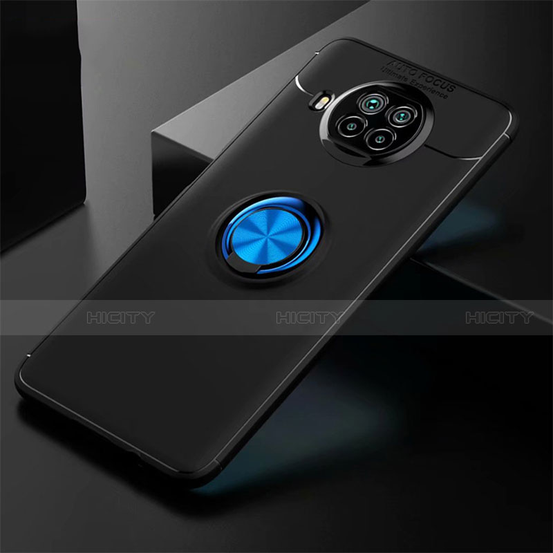 Custodia Silicone Ultra Sottile Morbida Cover con Magnetico Anello Supporto per Xiaomi Mi 10i 5G Blu e Nero