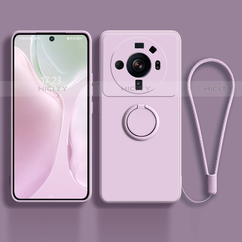 Custodia Silicone Ultra Sottile Morbida Cover con Magnetico Anello Supporto per Xiaomi Mi 12S Ultra 5G Lavanda